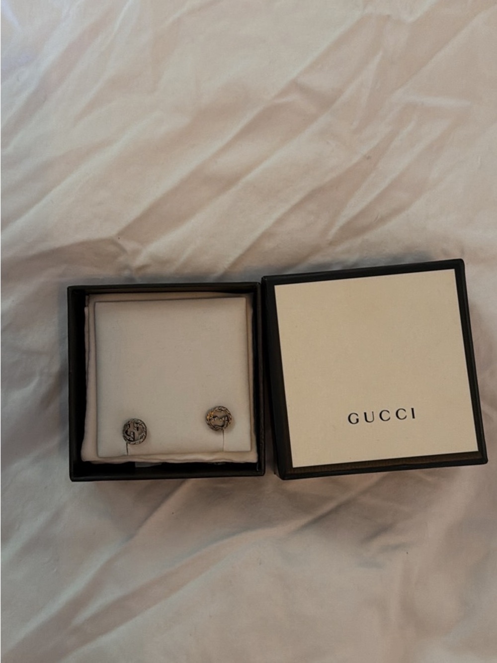 Never worn! Authentic Gucci Mixed Metal Double G Stud Earrings in Silver